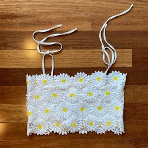 daisy lace self tie bow tie spaghettini strap crop top cottagecore summer